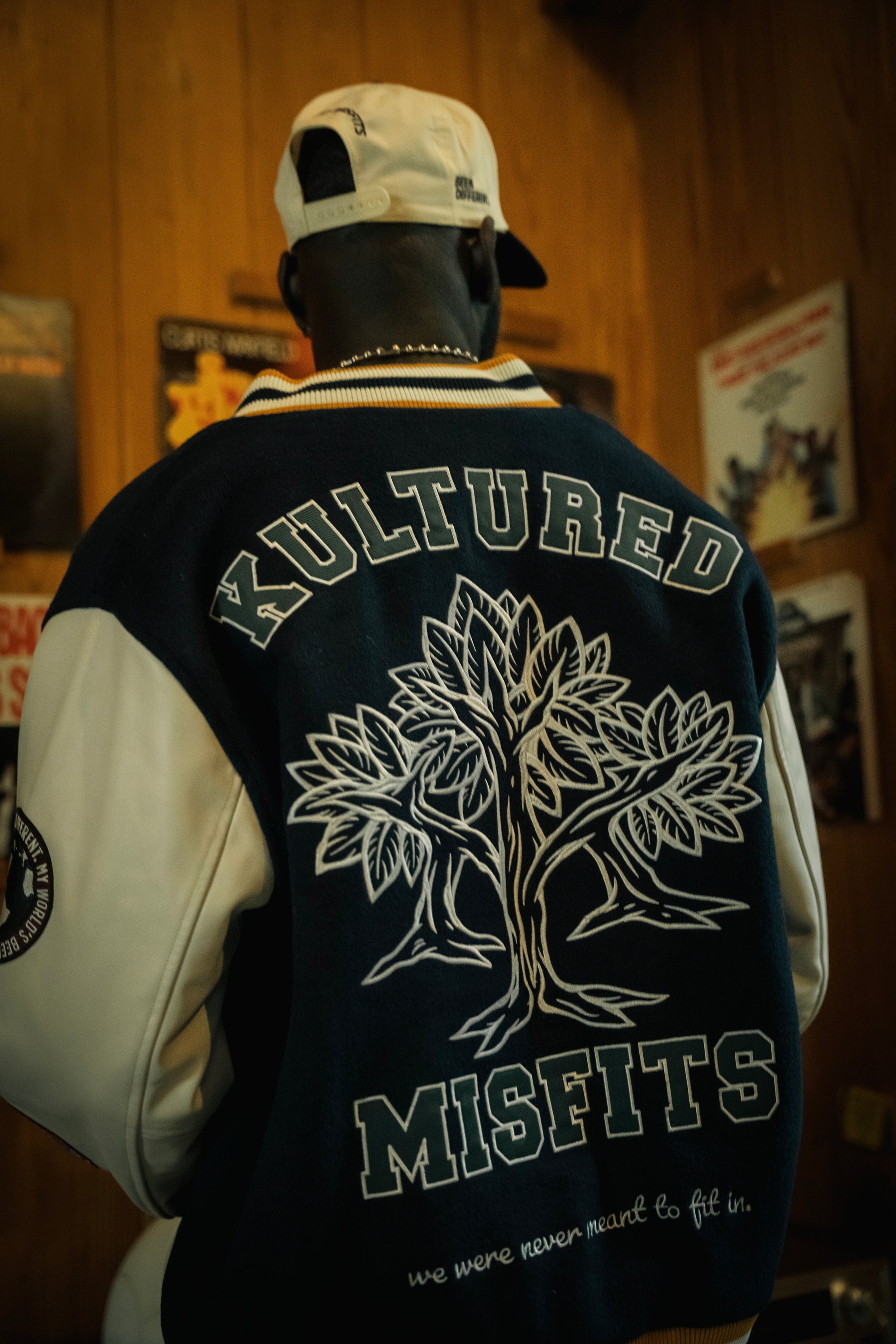 KULTURED MISFITS VARSITY WOOL JACKET / NAVY/CREAM