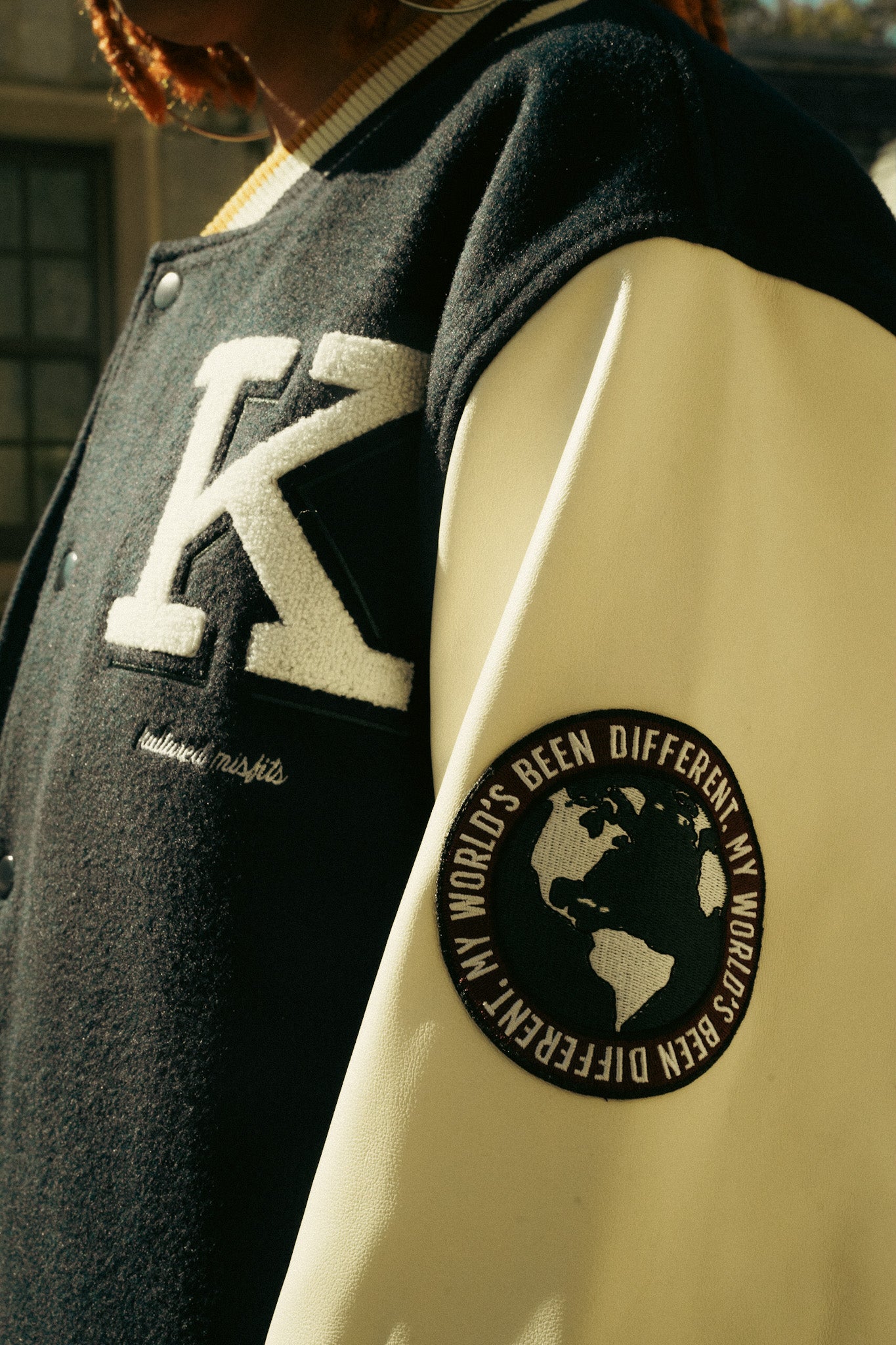 KULTURED MISFITS VARSITY WOOL JACKET / NAVY/CREAM