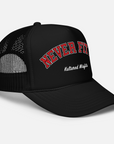 "NEVER FIT IN" ARC MESH TRUCKER HAT / BLACK/RED