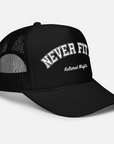 "NEVER FIT IN" ARC MESH TRUCKER HAT/ BLACK/WHITE