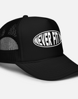 "NEVER FIT IN" MESH TRUCKER HAT / BLACK/WHITE