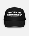 "WORK IN PROGRESS" MESH TRUCKER HAT / BLACK/WHITE