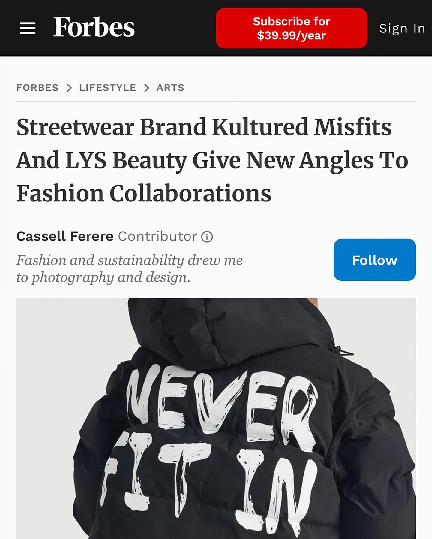 FORBES Feature : Streetwear Brand Kultured Misfits And LYS Beauty Give New Angles To Fashion Collaborations
