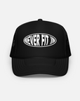 "NEVER FIT IN" MESH TRUCKER HAT / BLACK/WHITE