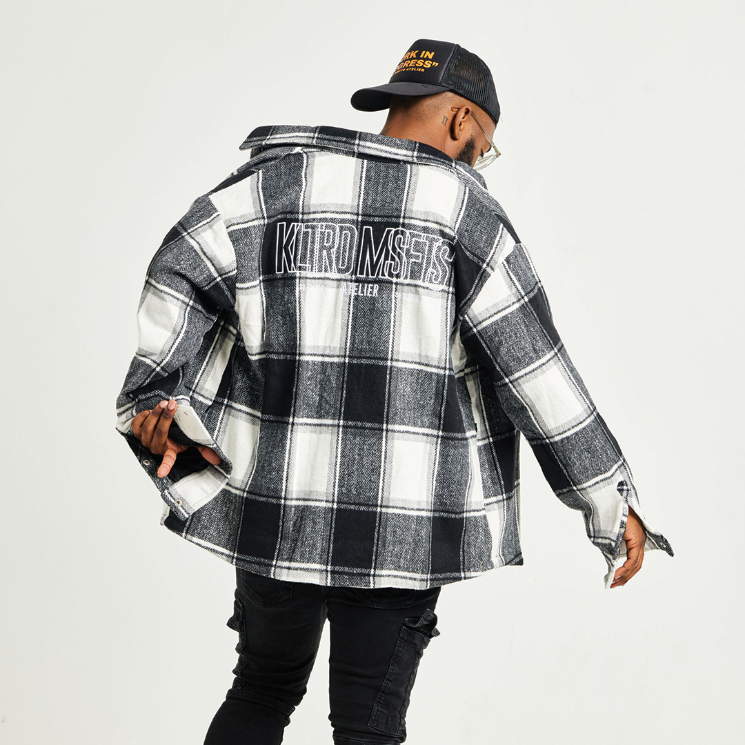 KULTURED MISFITS ATELIER CHECKERED SHIRT JACKET / BLACK AND WHITE