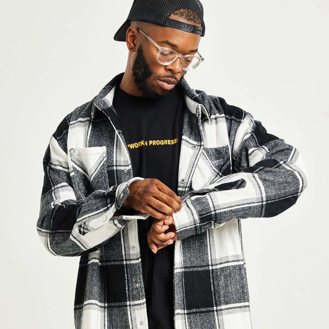 KULTURED MISFITS ATELIER CHECKERED SHIRT JACKET / BLACK AND WHITE